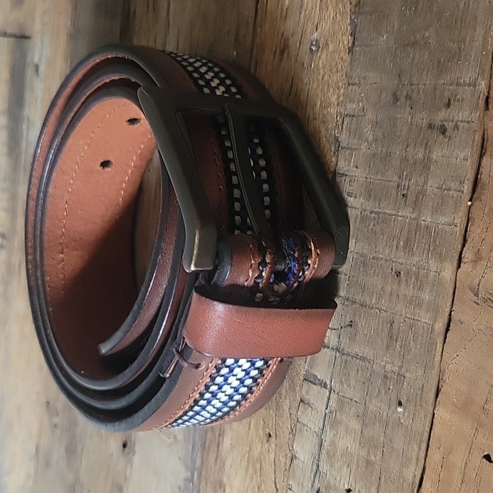 Columbia Vintage Brown Leather Belt with Fabric Inlay